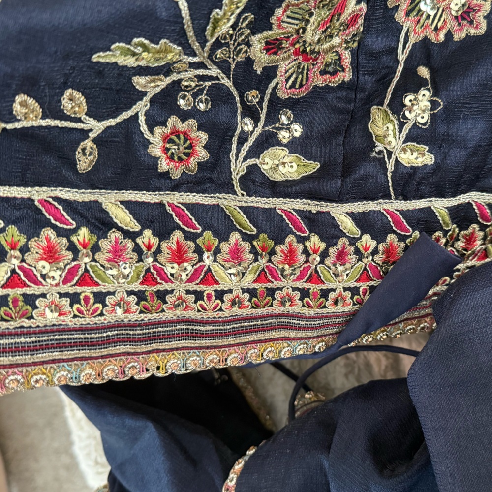 Navy Blue Embroidered Lehenga- custom long sleeves and padding - Indian dress - Picture 15 of 15